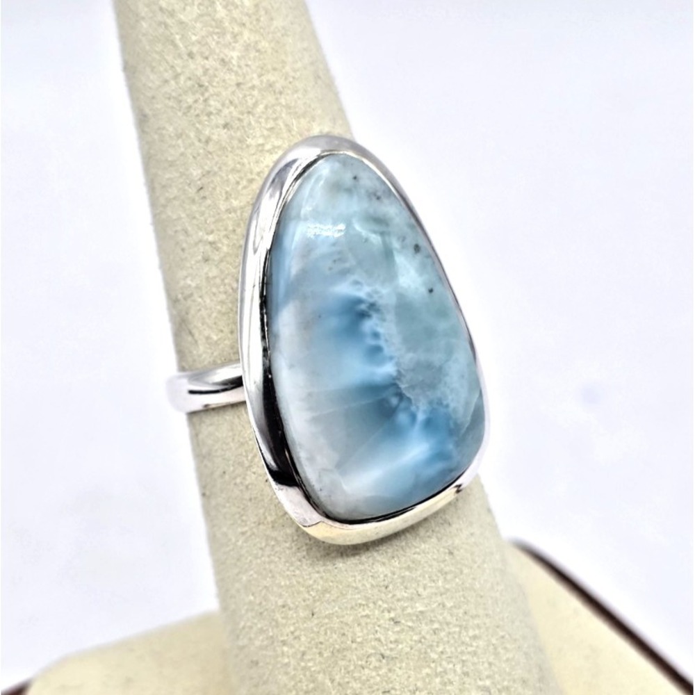 Blue Larimar Gemstone Ring Size 7 Sterling Silver‎ 925 Tide-Shaped Handmade NWOT